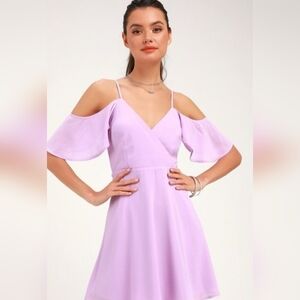 Lulu's Candlelight Bistro Lavender Off-the-Shoulder Skater Dress